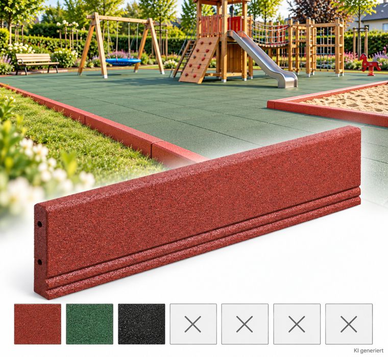 Rubber kerbstones 100x25x5 and 100x30x8 in red, green, and black
